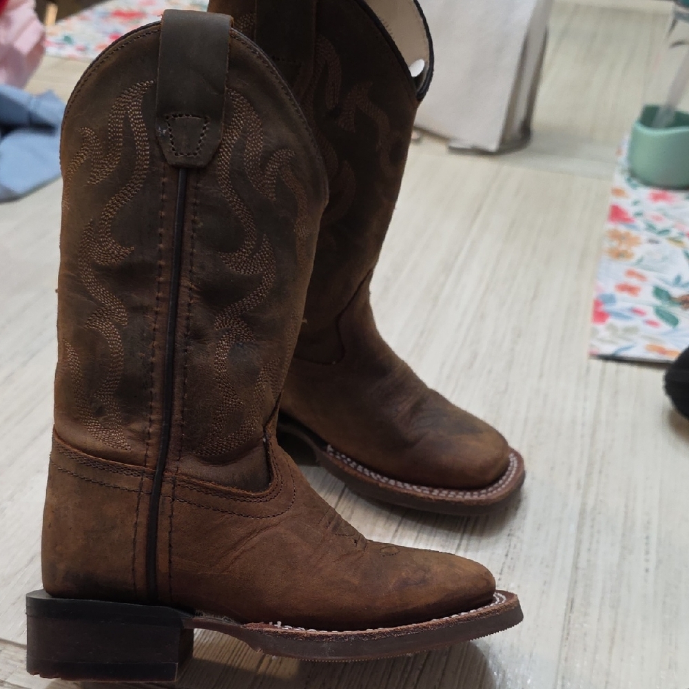 Old West Kids Distressed Brown Western Boots Bsc1904 Size 8.5